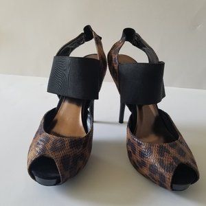 Simply Vera,  Vera Wang Brown Animal Print Open Toe Stiletto 8.5